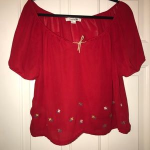 Red off the shoulder summer shirt